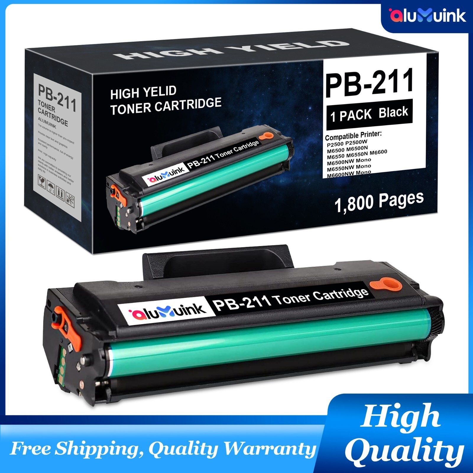 Black PB-211 Toner 1-Pack for Pantum M6550NW M6600NW P2500W M6500NW Printers