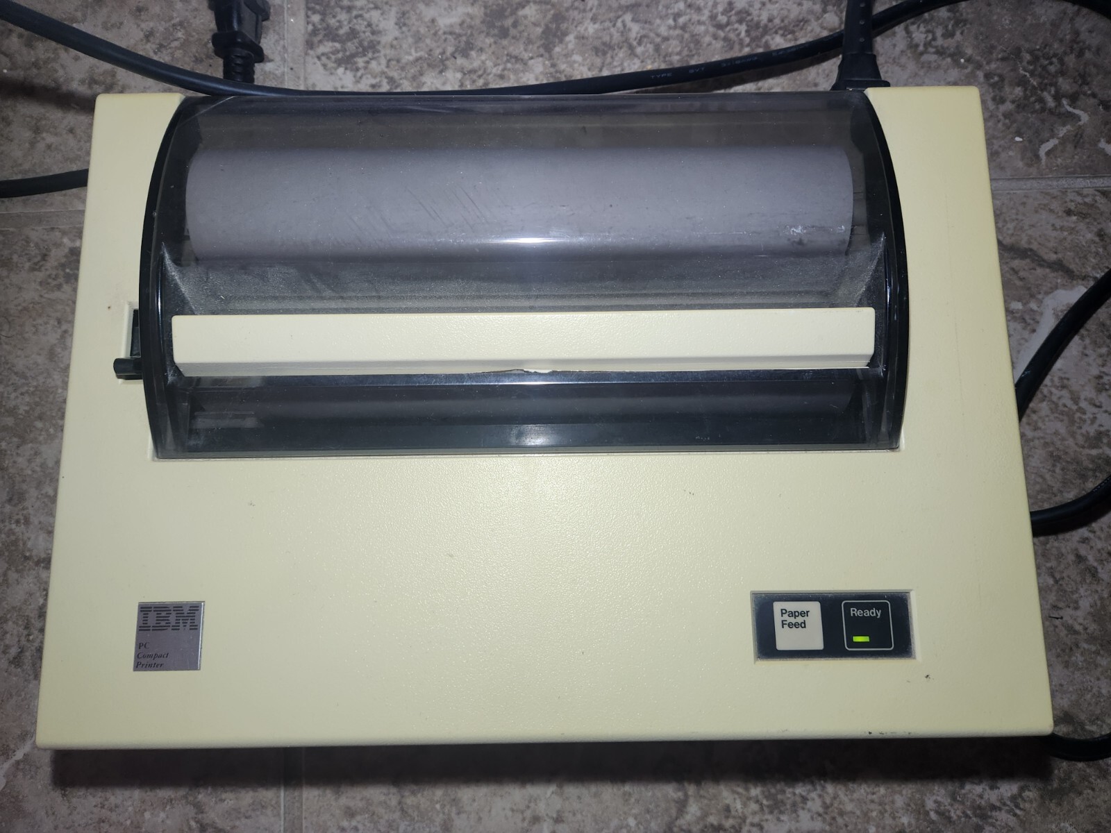 Vintage IBM 5181001 PC Compact Printer with paper, unit powers on