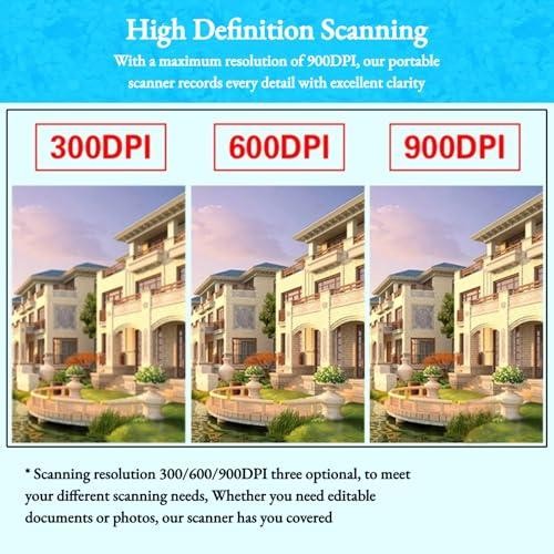 Portable Document Scanner, 900DPI Resolution for A4/Receipts, JPG/PDF Format