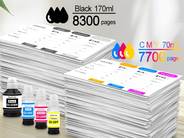 5Pack GI-20 GI20 Ink Replacement for Canon PIXMA G6020 G7020 G5020 MegaTank