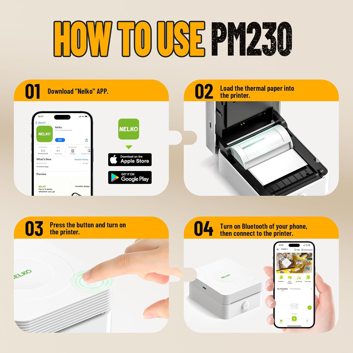 Sticker Printer, PM230 Print Pod Mini Bluetooth Portabel Sticker Maker with 3 Ro