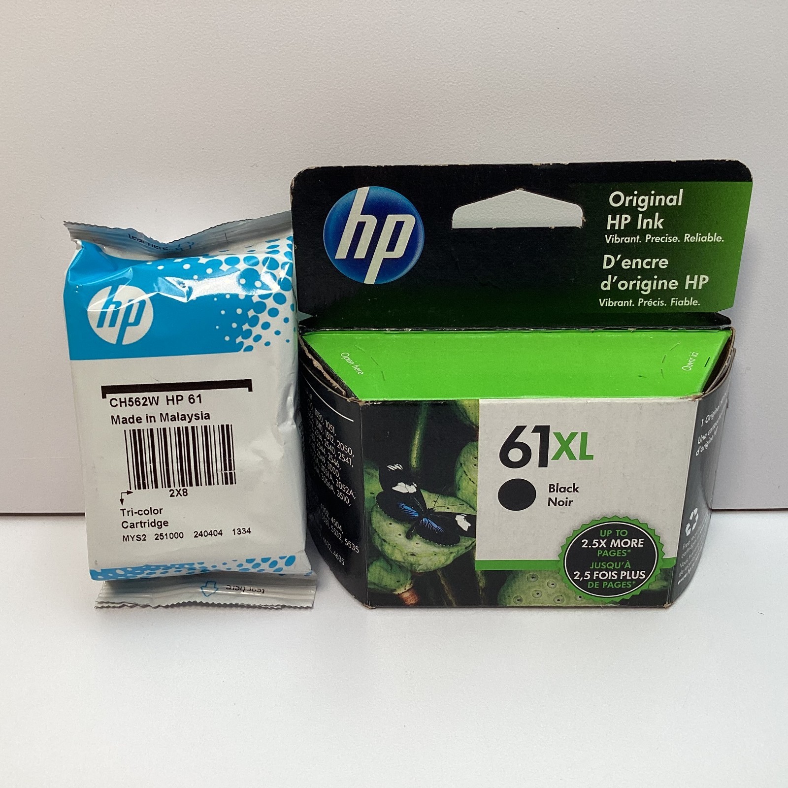 HP 61 & 61XL Ink Cartridge Lot CH563WN Black & CH562W Tri-Color, OEM 2023 & 2026