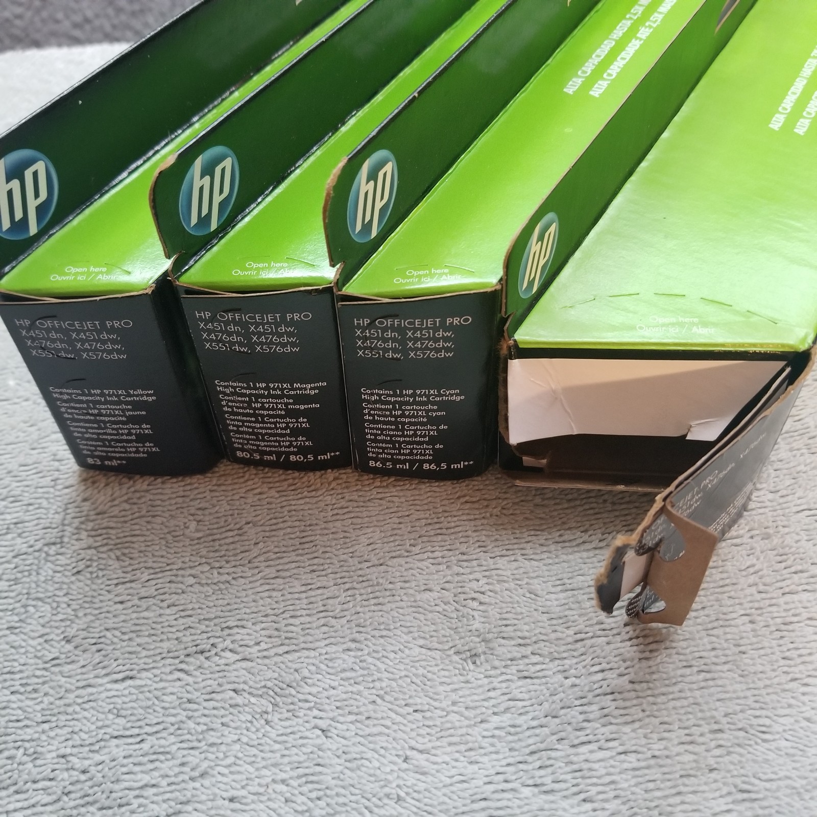 Set of 4 Genuine Factory New/Openbox HP 970XL BLK 971XL CYN MAG YEL Inkjets 2023