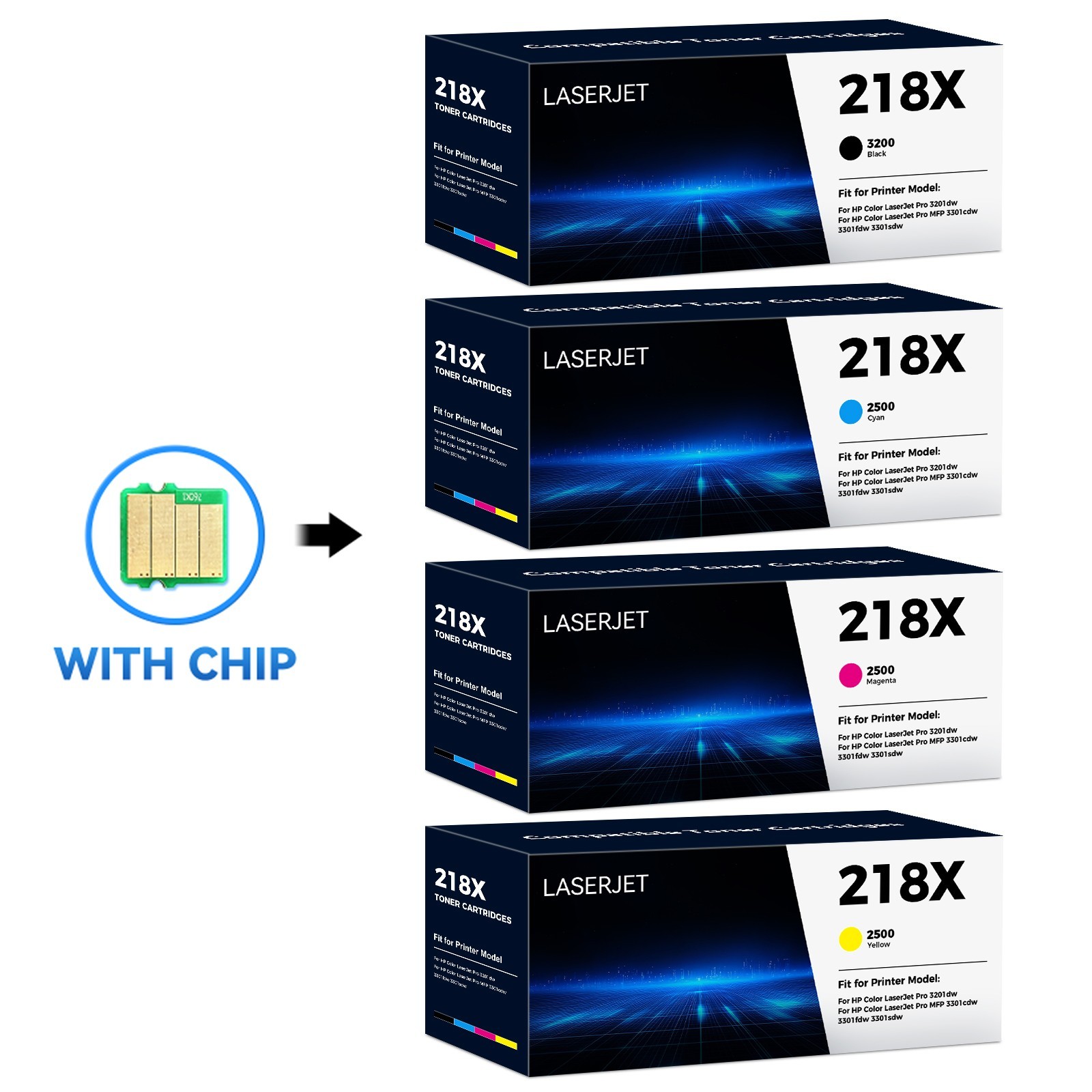 4PK Fit For HP 218X High-Yield Toner for Color Laserjet Pro 3201dw MFP 3301cdw