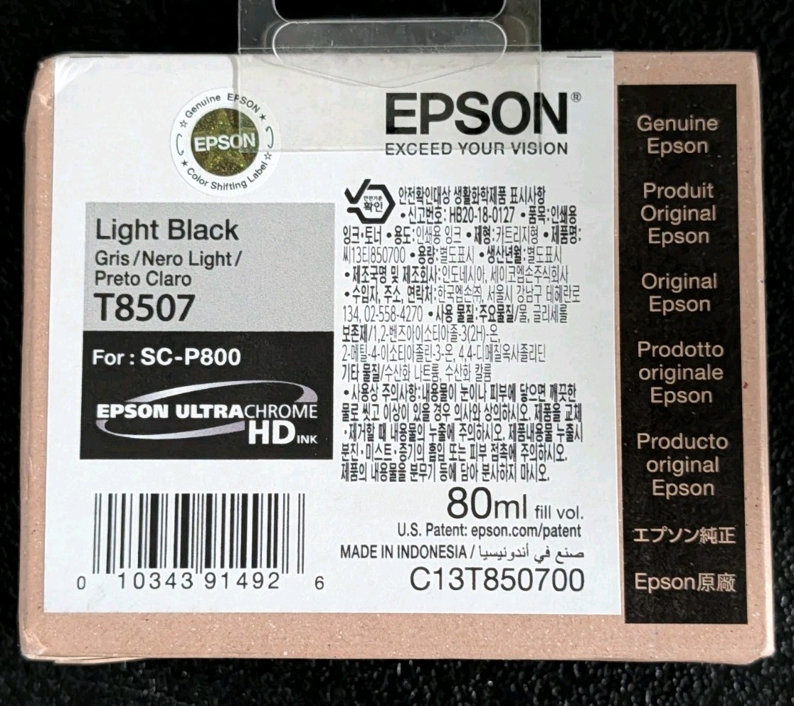 New Sealed Epson T8507 Light Black 80ml Ink Cartridge for SC-P800 Printer