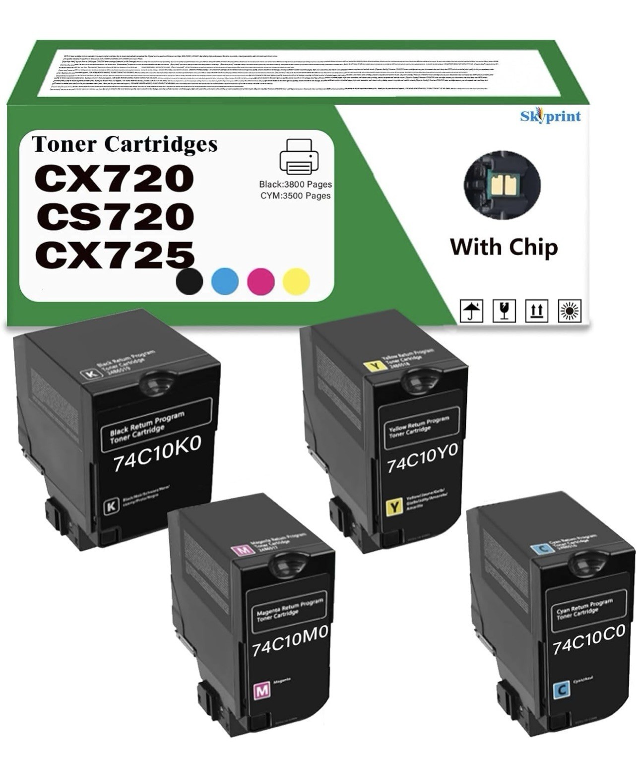 A134-74C10K0 C0 M0 Y0 4 Pack Toner for Lexmark CS720 CS725 CX725