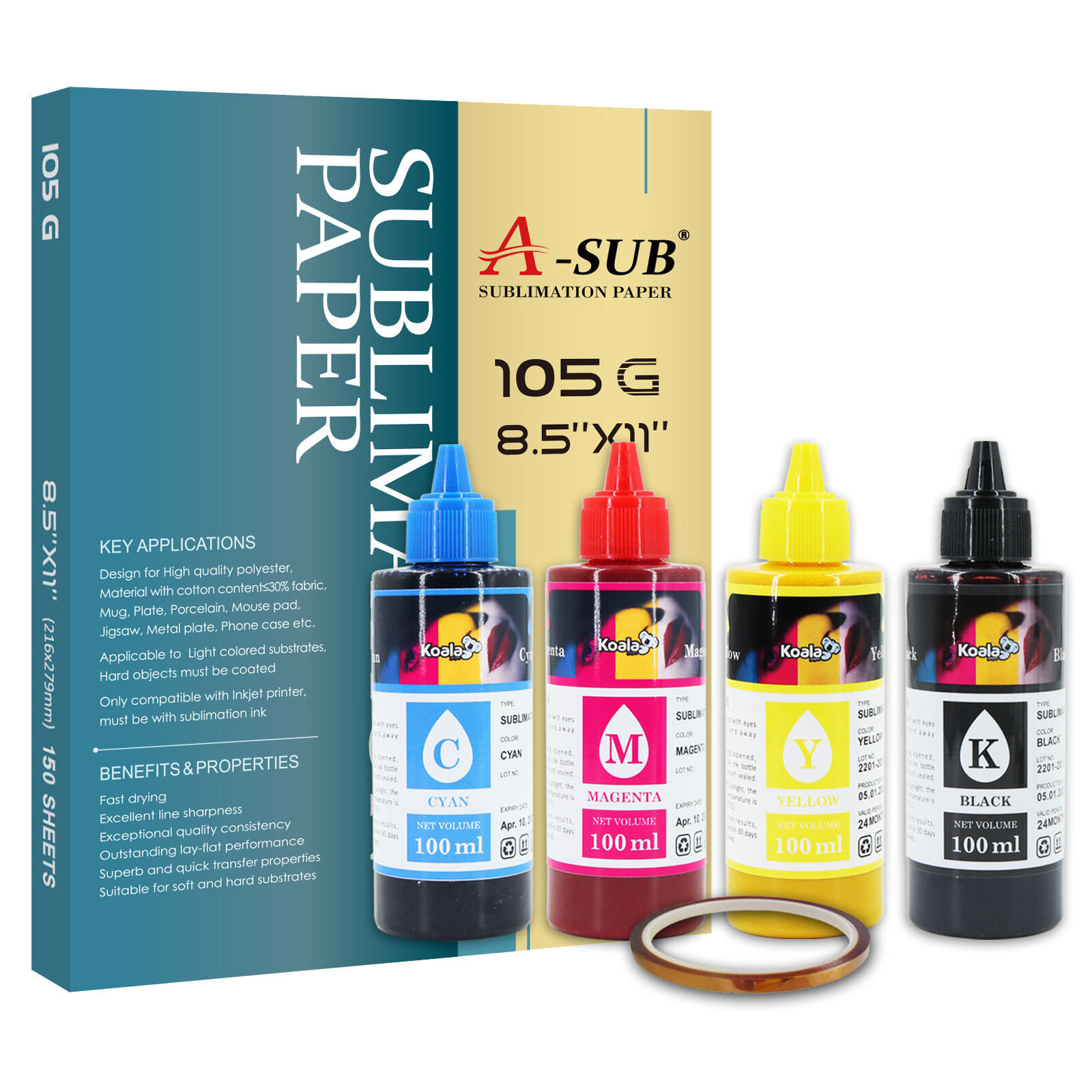 Bundle Kit A-SUB Sublimation Paper 150 Sheets 105g + Koala Sublimation Ink 400ML