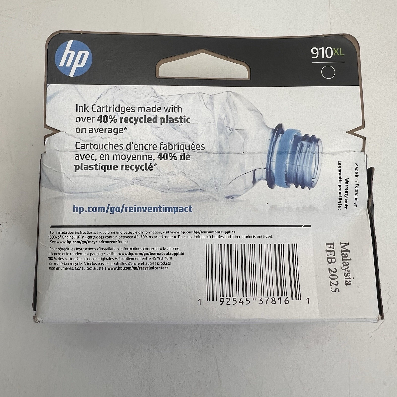 HP 910XL Black Ink Cartridge Genuine OEM (3YL65AN) – EXP FEB 2025