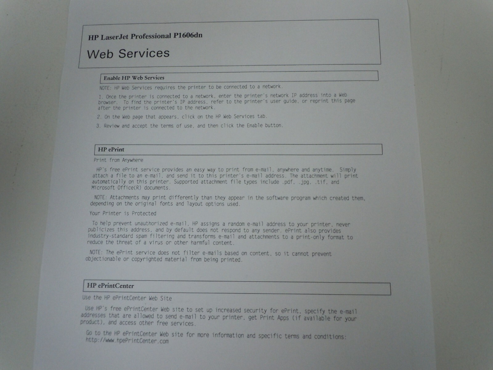 HP LaserJet Pro P1606dn Laser Printer w/Genuine 78A Toner *Low Pages 27k or less