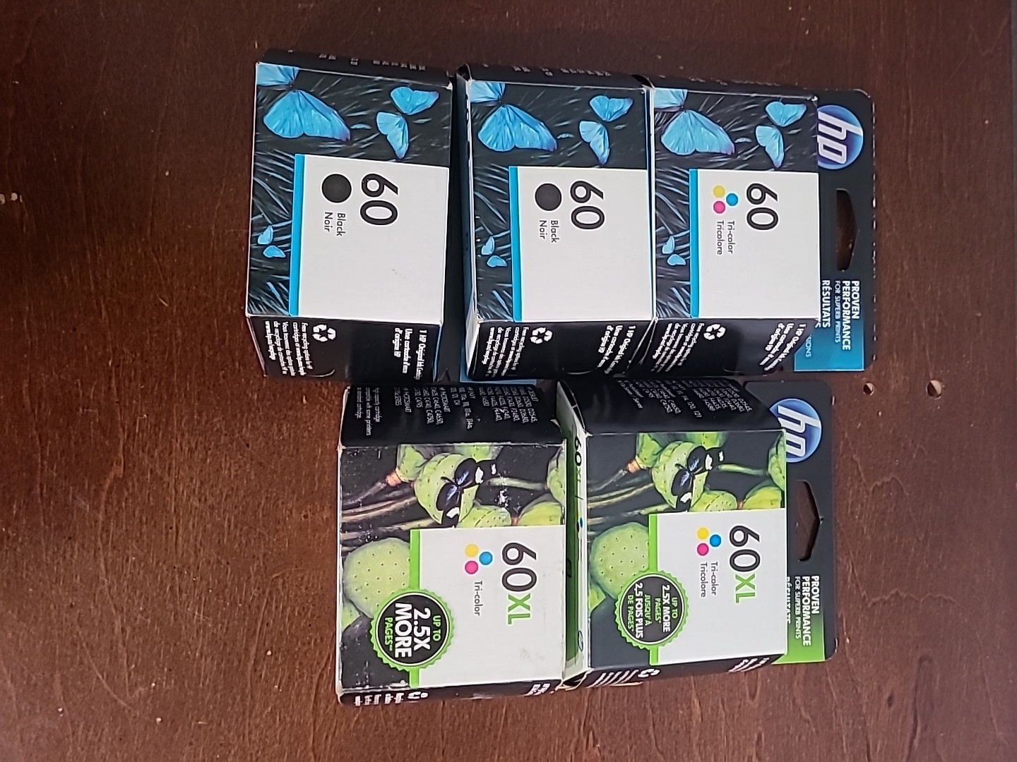 LOT OF 5 HP 60XL 3 Black Hp 60 Black 2 & Tri-Color 2 Ink Cartridges Exp 2020