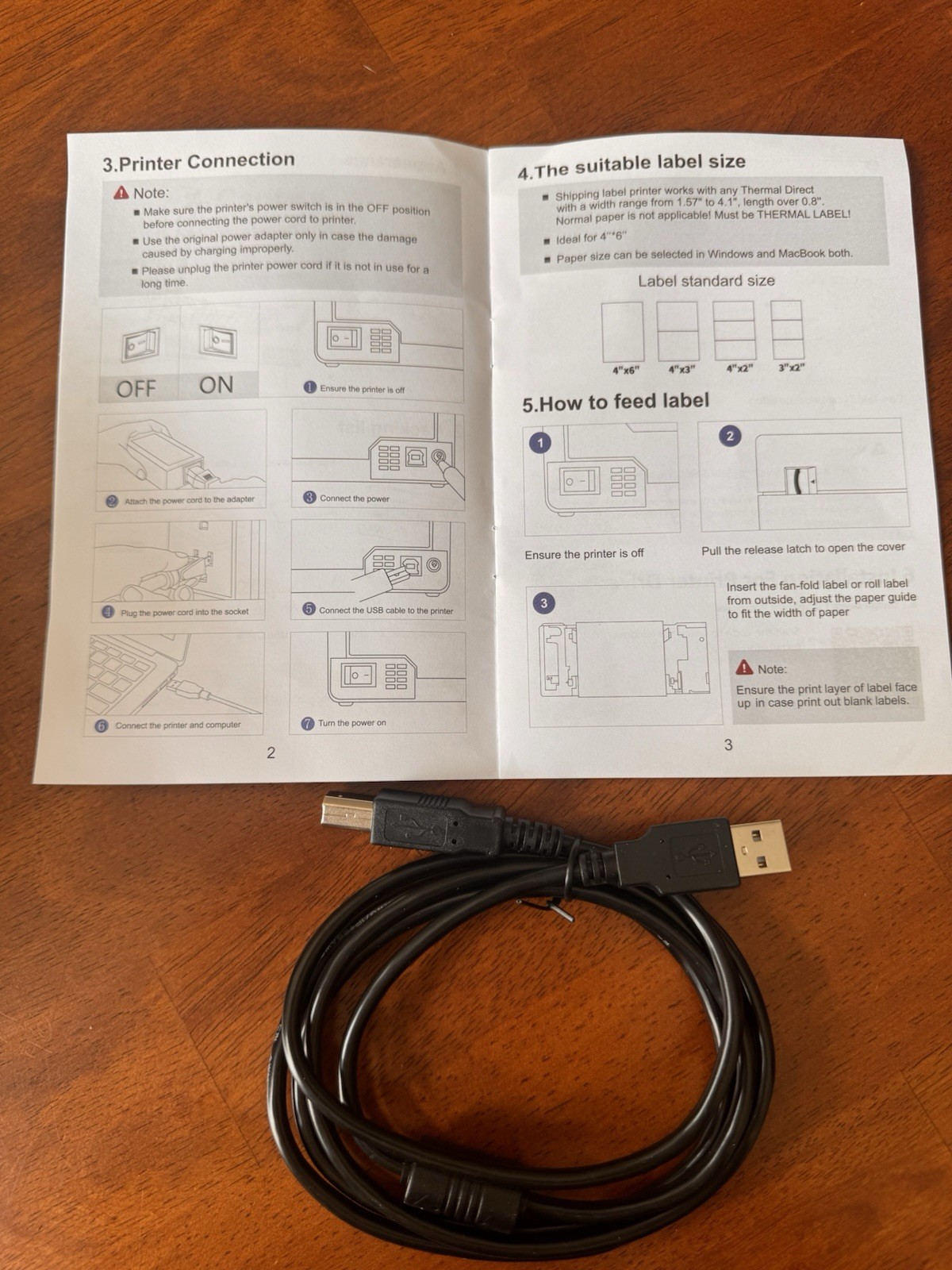 USB CABLE BEEPRT THERMAL PRINTER CABLE BY-480/ BY-480BT Cable Only NEW