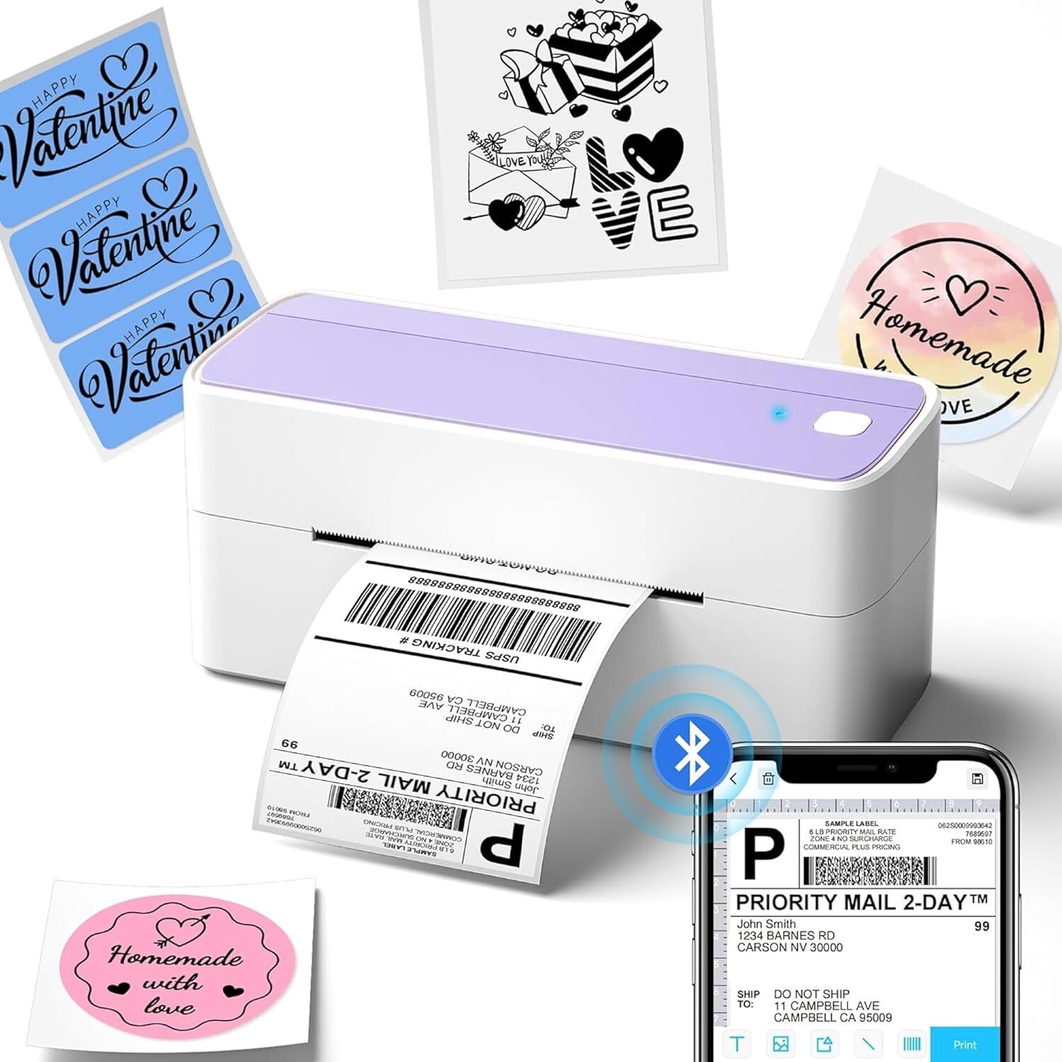 Bluetooth Shipping Label Printer or 4×6 Thermal Paper for Small Business Lot NEW