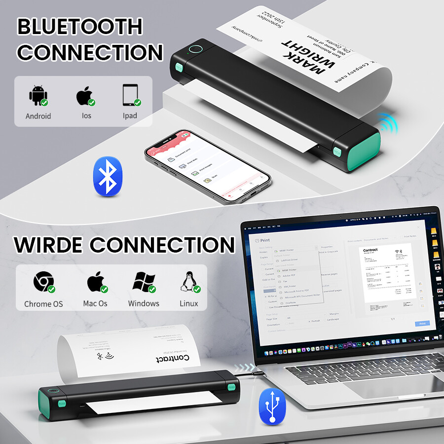 Phomemo M08F A4 Portable Printer Wireless Bluetooth Thermal Printer for Travel