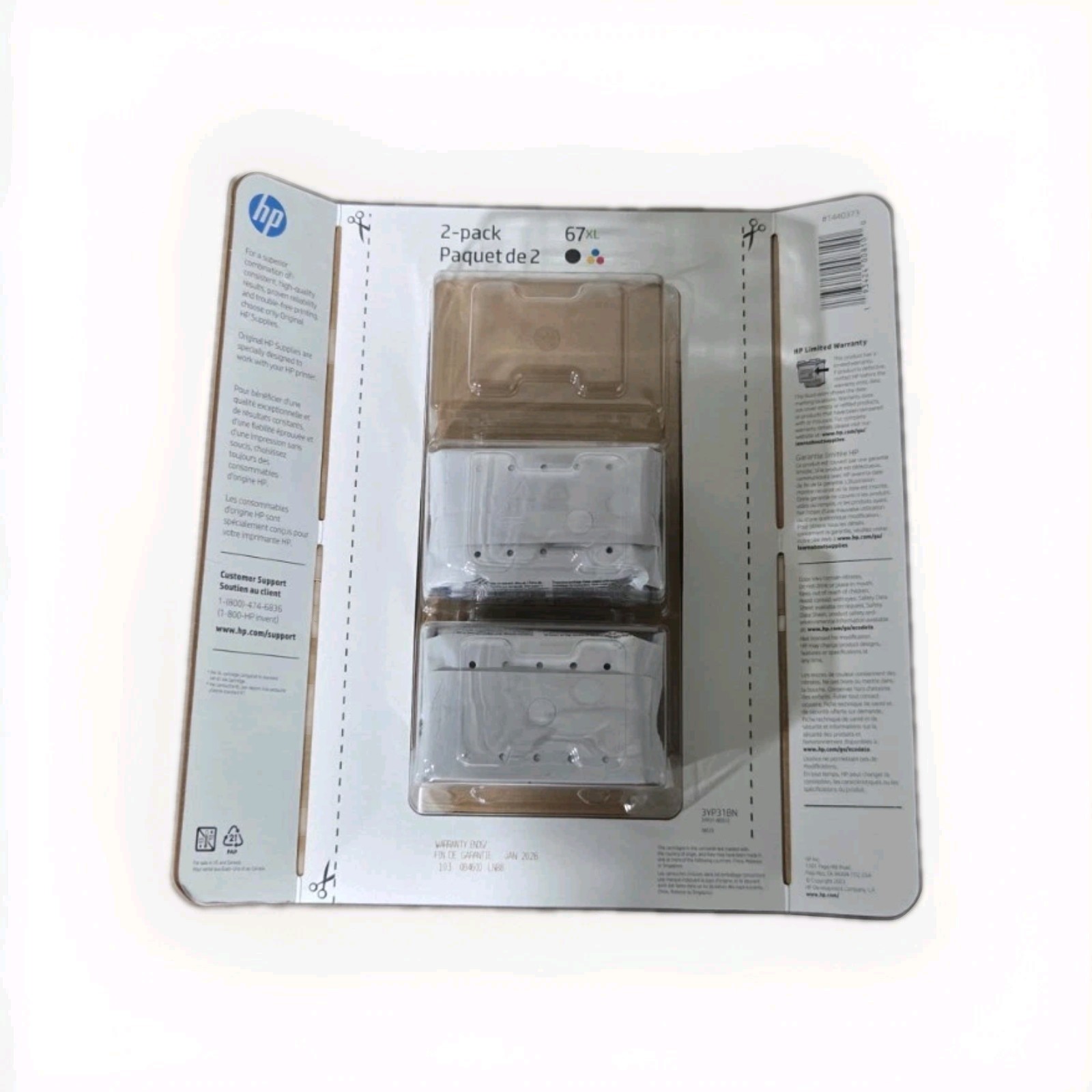 HP 67XL 2-Pack Black & Tri-Color Ink Cartridges 01/2028 (3YP31BN)