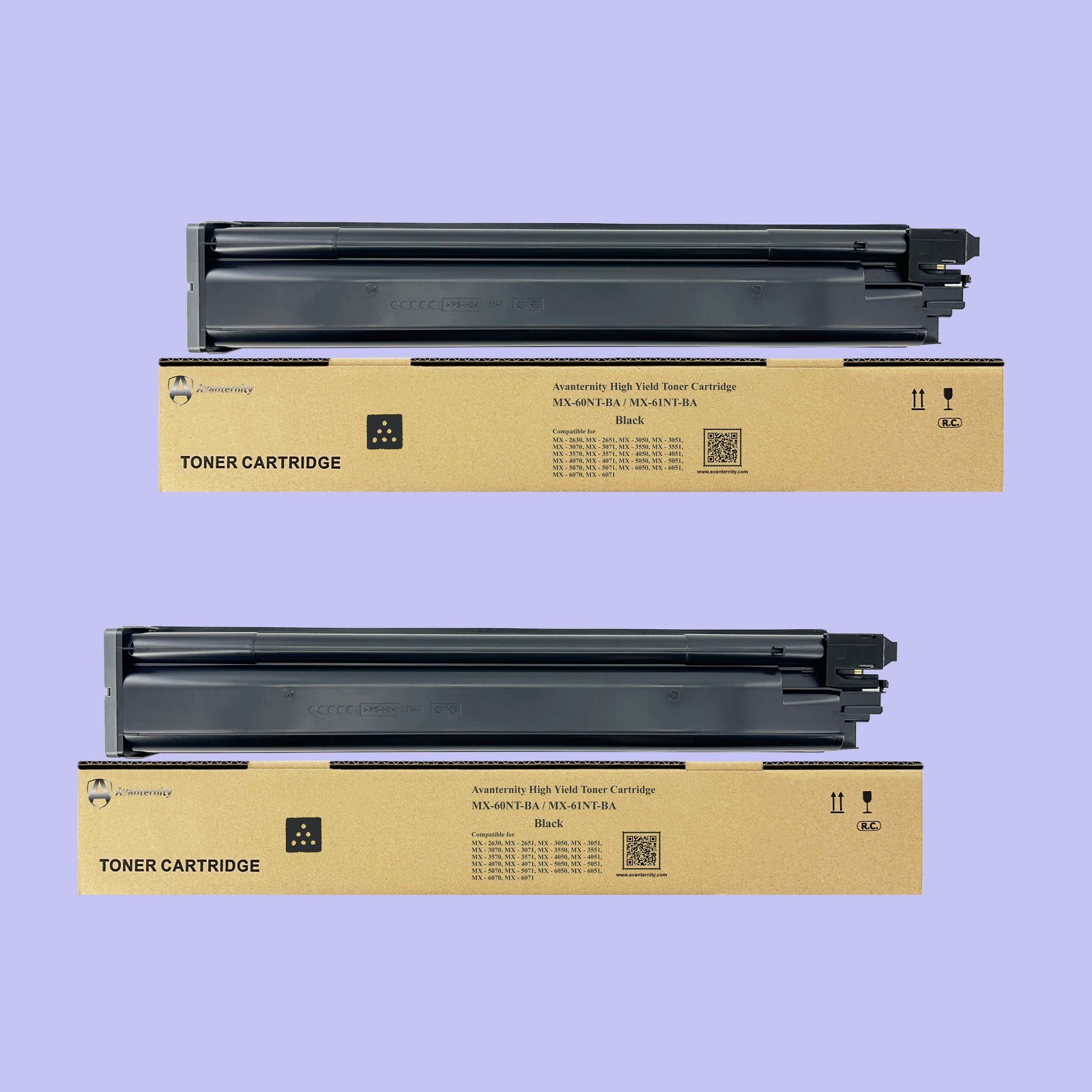 Compatible Sharp MX-61NT MX61NT Toner Cartridge, Set of CMYK / 2 Packs of Black