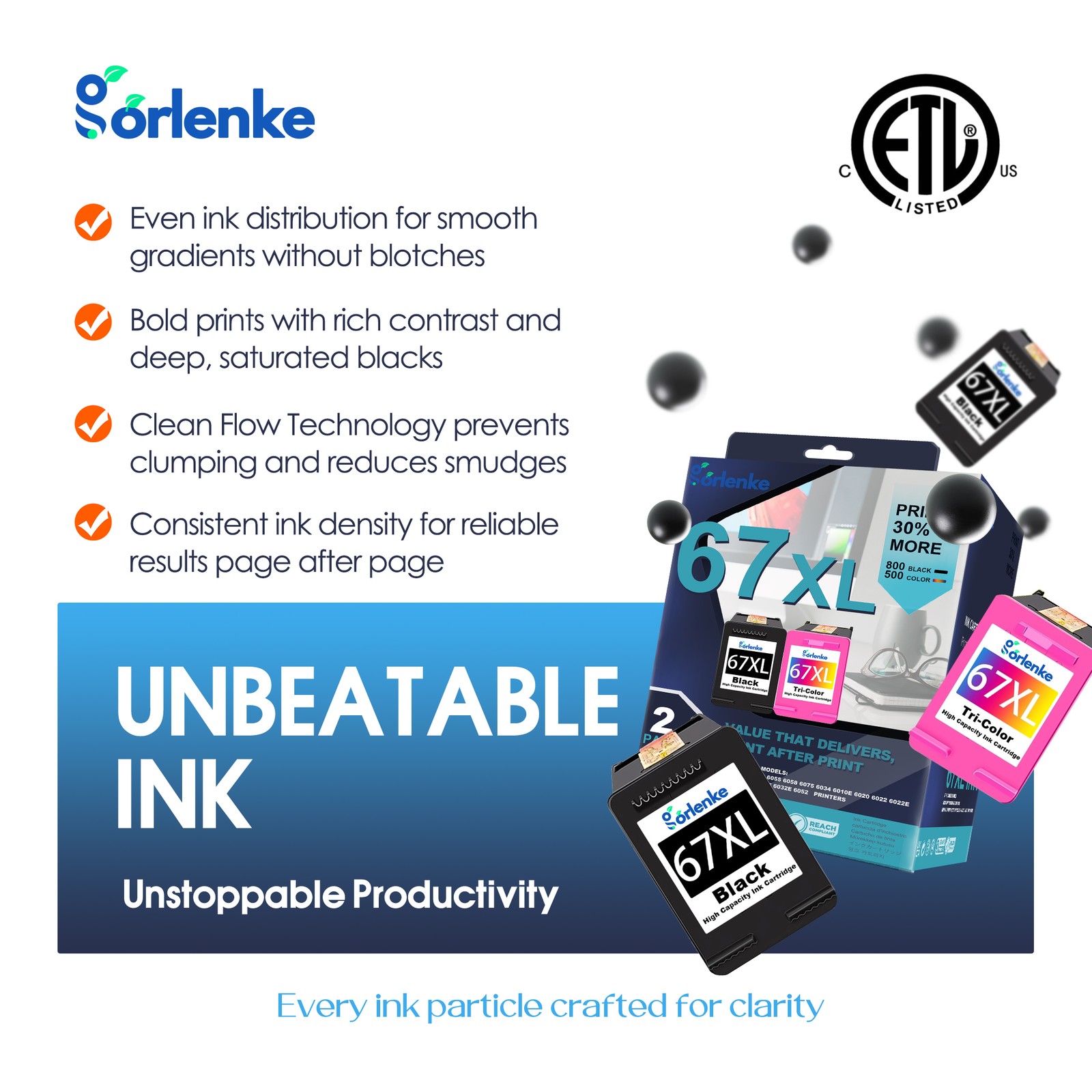 67xl Ink Cartridge Combo 67 Ink for HP Deskjet 2721e 2724 2732 2742e 2752 2752e