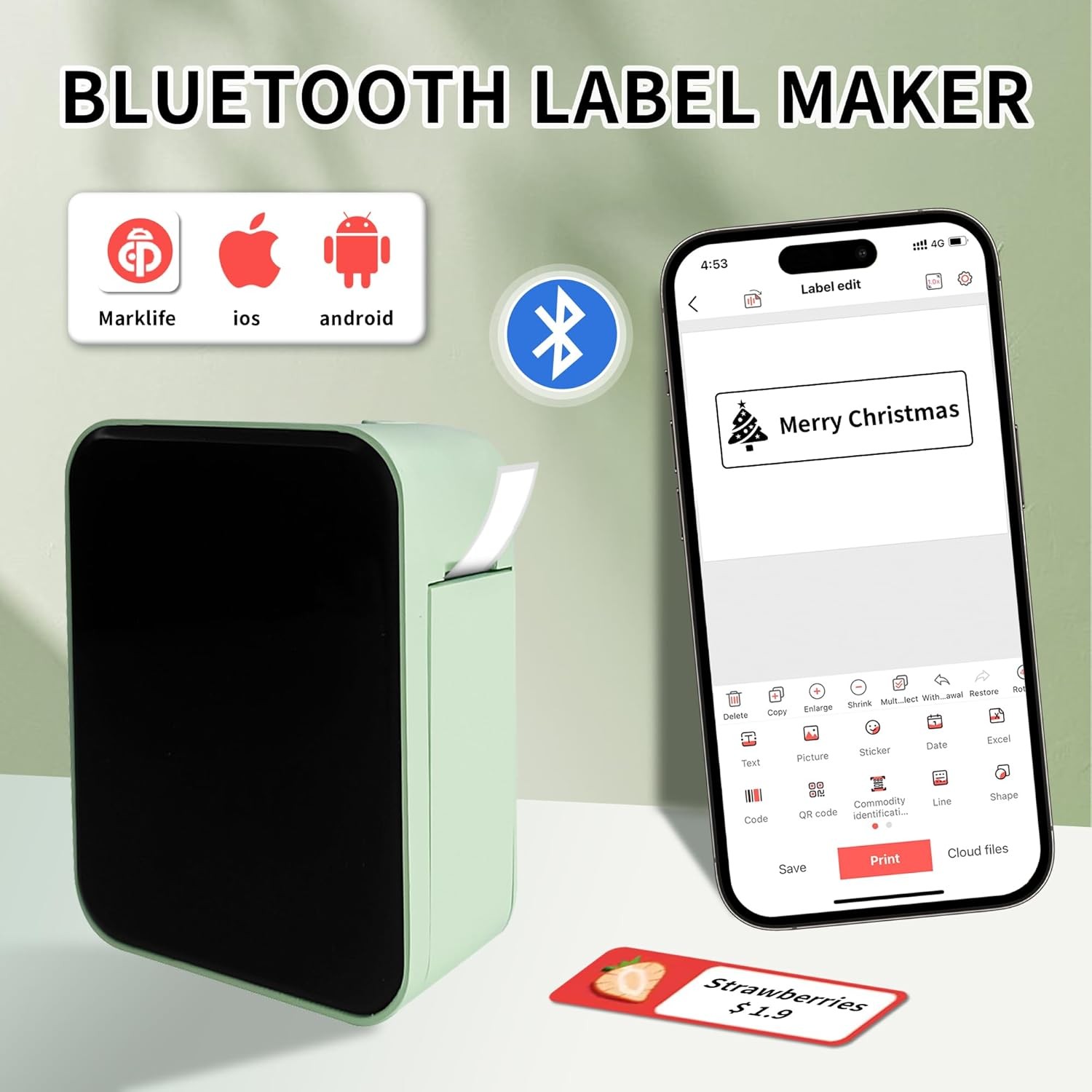 P15 Label Maker Machine with Tape Portable Bluetooth Thermal Printer Xmas Gift