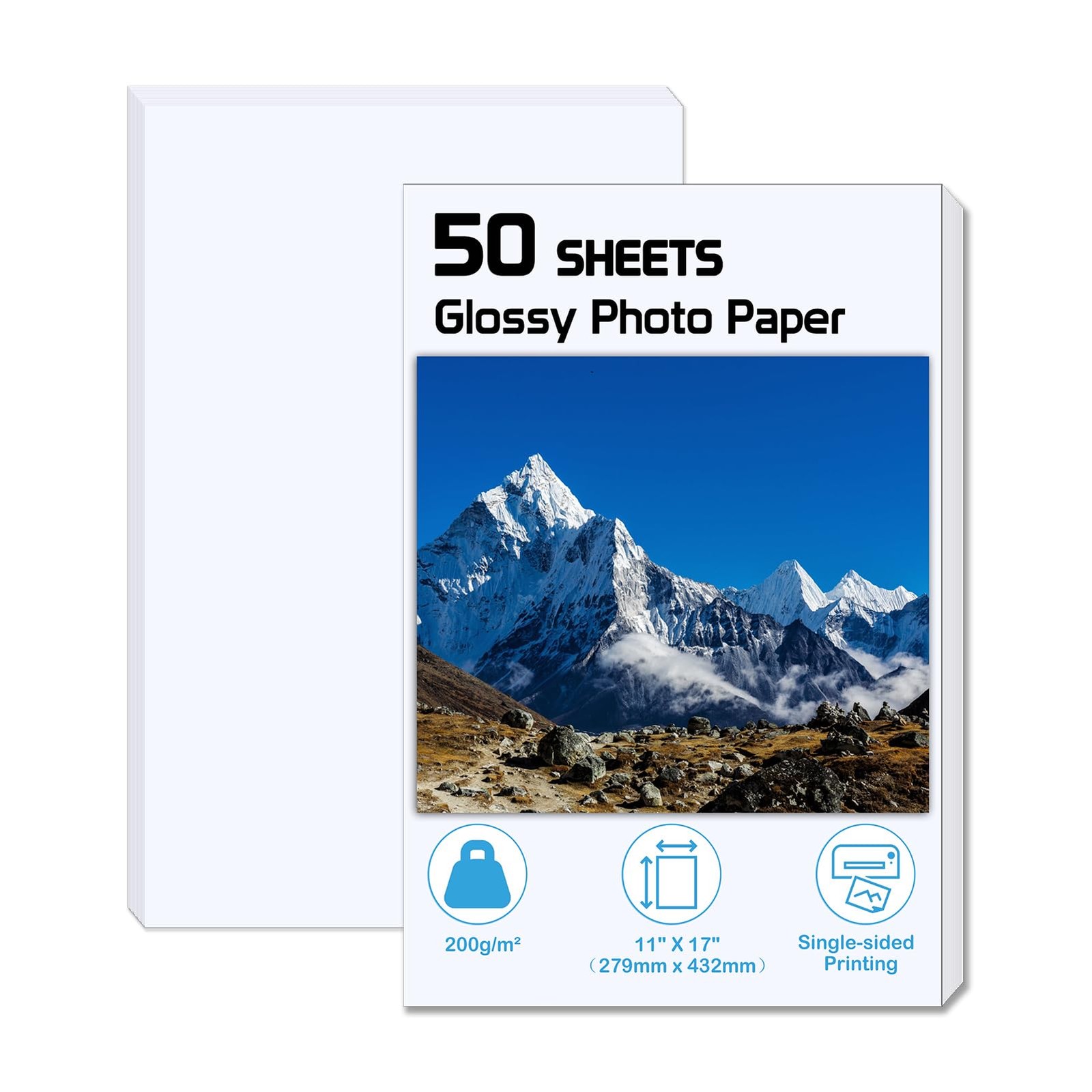11×17 Glossy Photo Paper, 50 Sheets, 11×17 Inkjet Printer Paper, 200 GSM