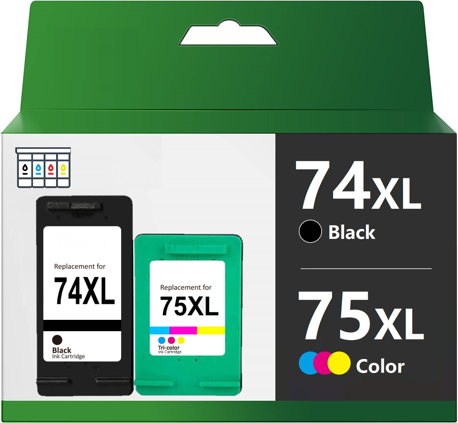 2Pk #74XL 75XL Black/Color Ink for HP Photosmart C4275 C4280 C4285 C4294 C4340