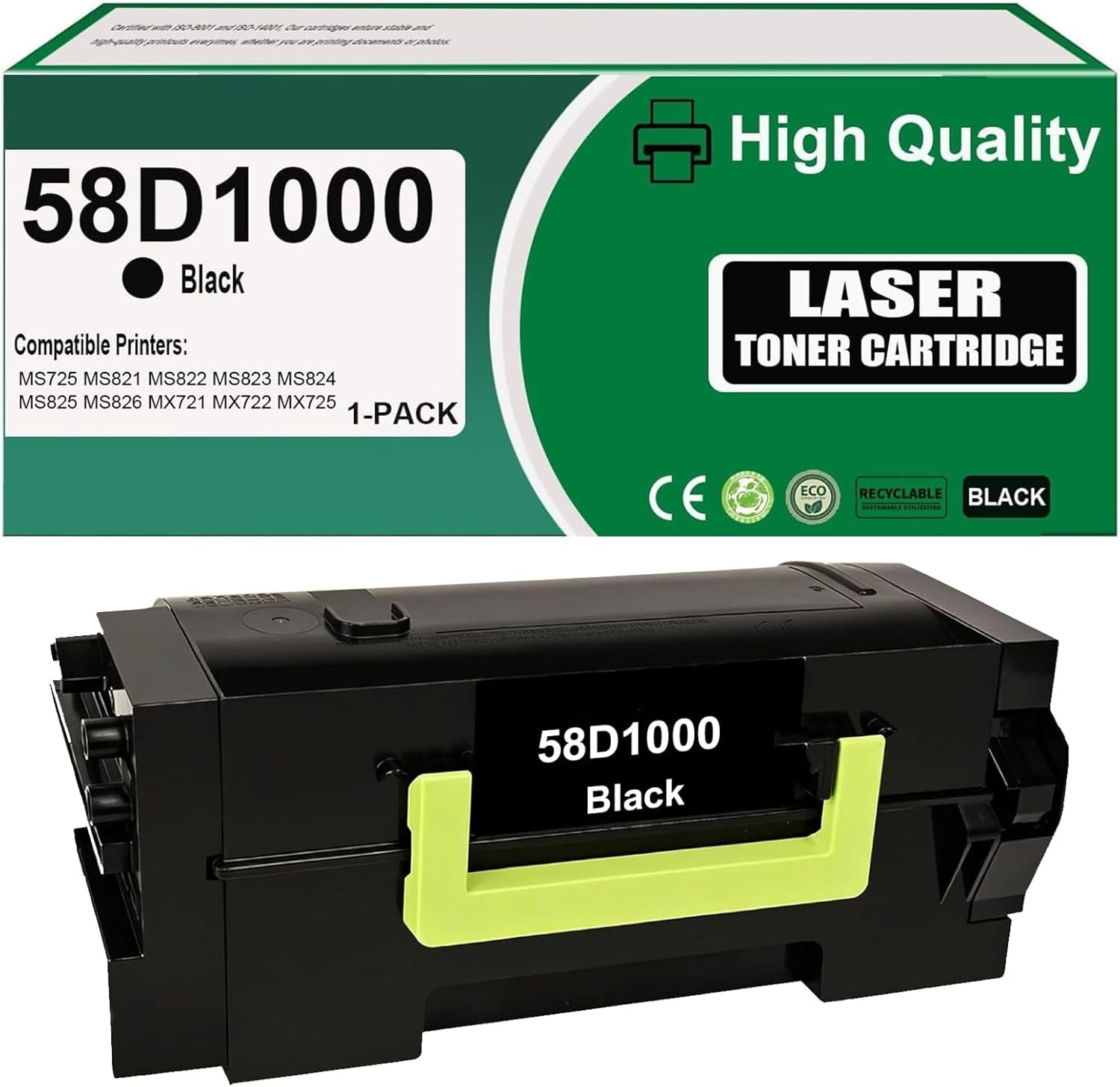 Compatible w/ Lexmark 58D1000 Black Toner Cartridge for MS821 MX721 MX826 Black