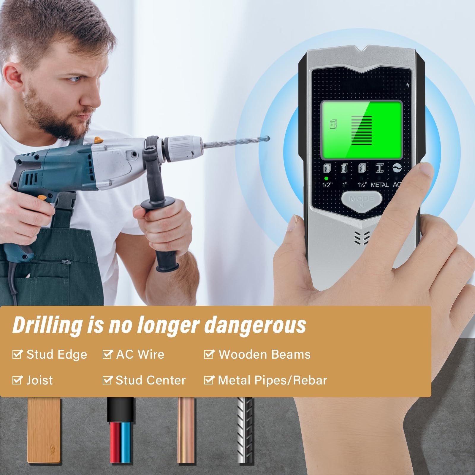 Stud Finder Wall Scanner, Upgraded 5 in 1 Electronic Metal Wood AC … Fast Ship