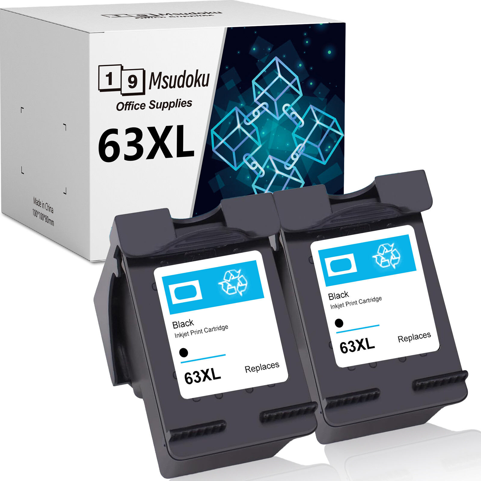 2 Pack 63XL Black Ink Cartridges For HP Envy 4520 Officejet 5220 5258 4650 3830