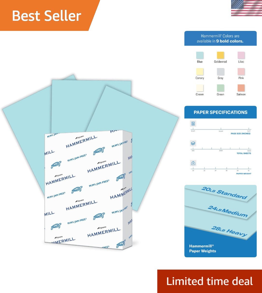 20 lb Pastel Blue Copy Paper, 500 Sheets – Jam-Free 8.5 x 11 Printer Paper