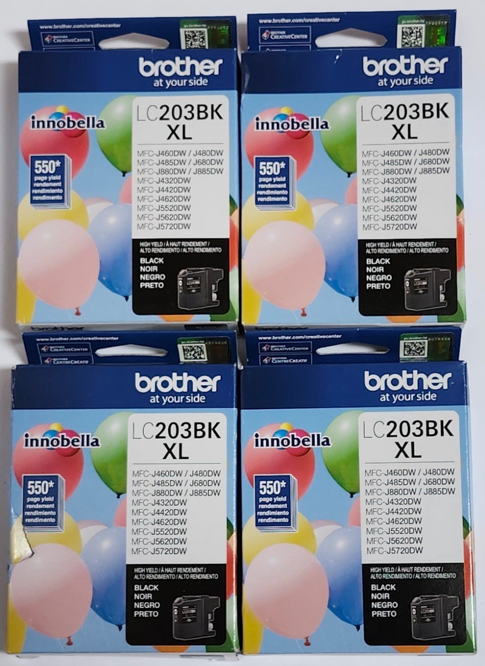 Brother LC203BK XL Black Ink Cartridges – Exp 08/2028 Genuine OEM 4 Pack New