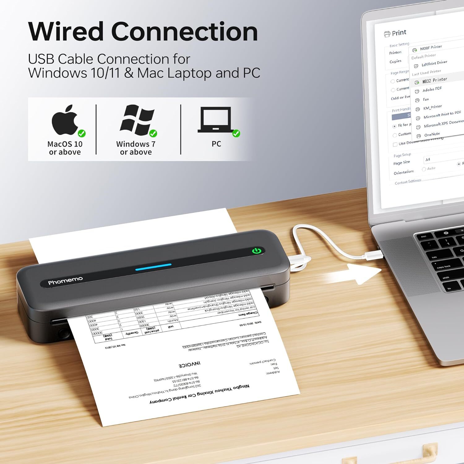 Phomemo M832 A4 Bluetooth Portable Thermal Printer For Android iOS Phone&Laptop