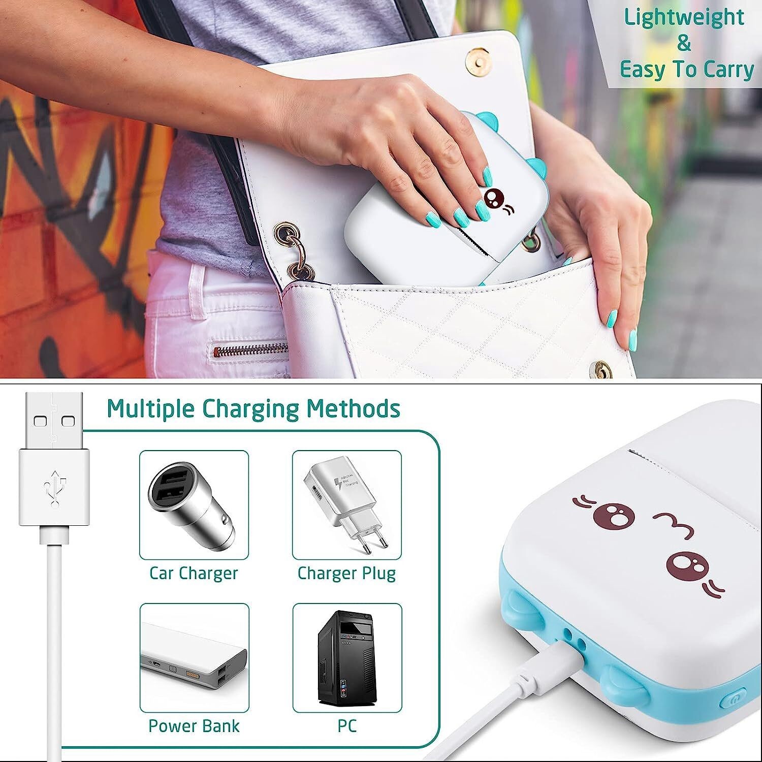 Inkless Bluetooth Thermal Printer Portable 57mm – QR Code Label Maker, USB-C
