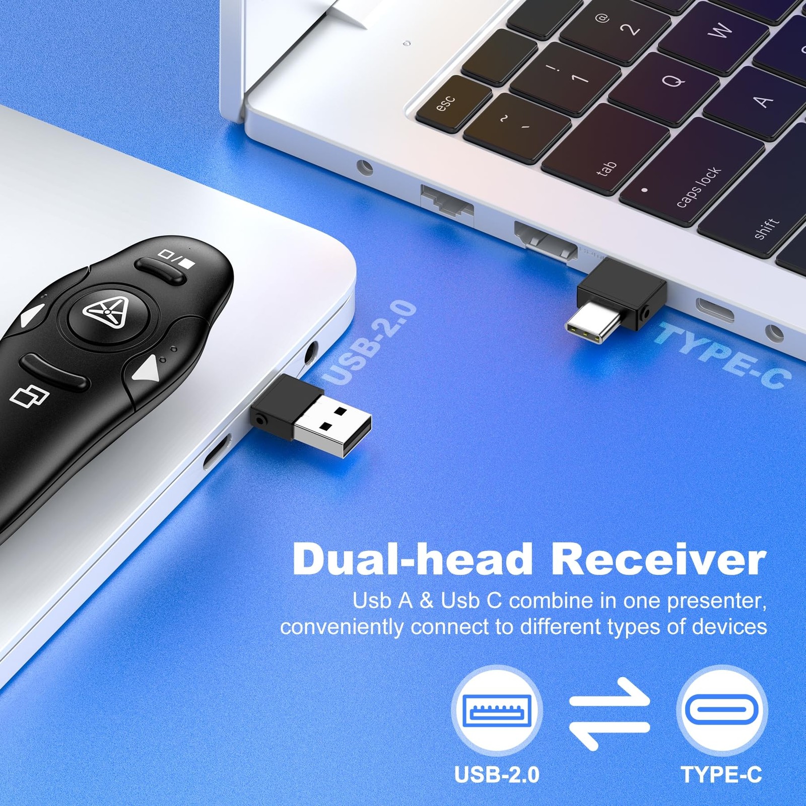 Wireless Presentation Remote 2.4GHz USB A C Slide Advancer Black D300 Clicker