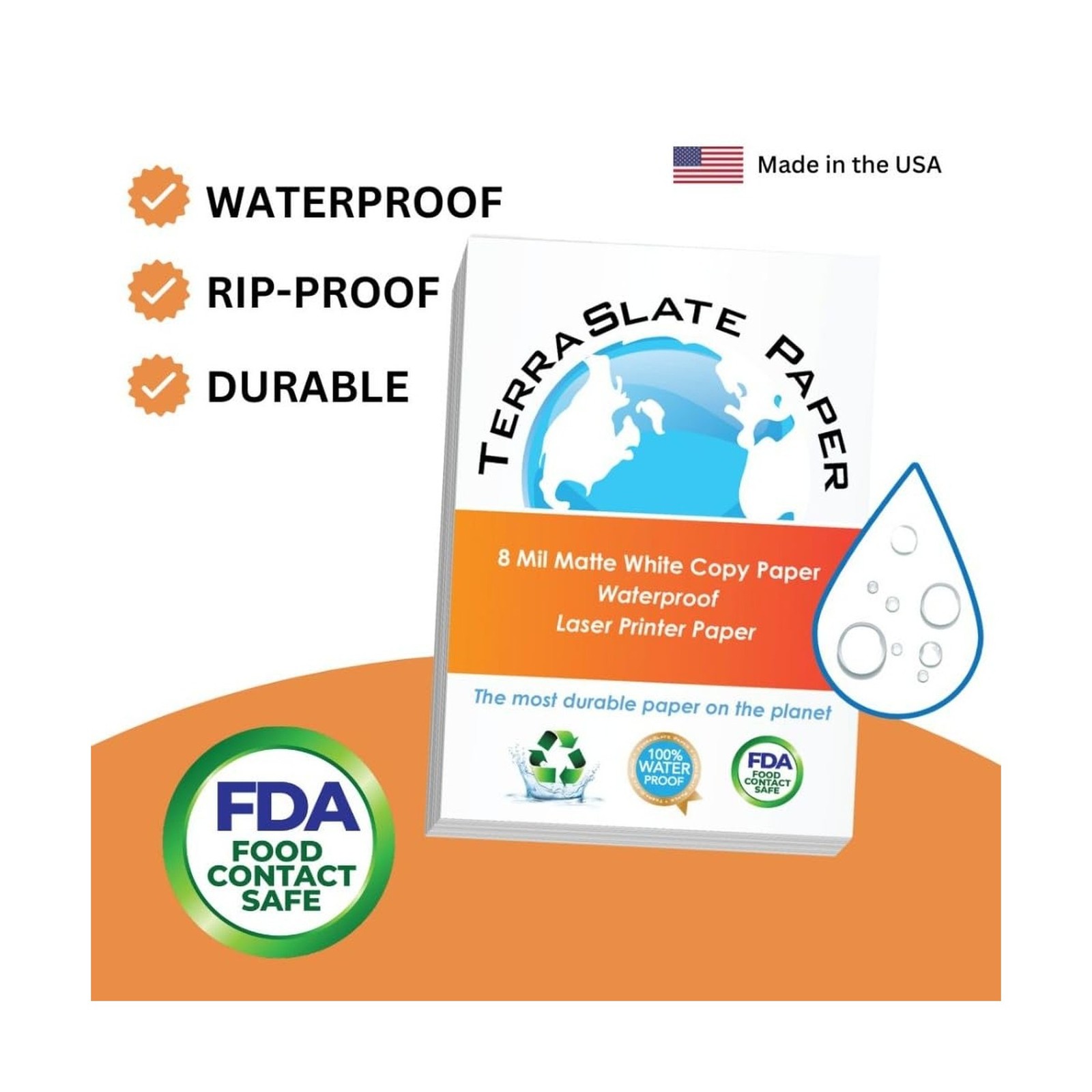 TerraSlate Premium Waterproof Printer Paper, 8 MIL 8.5 x 11 Inches, Durable &…