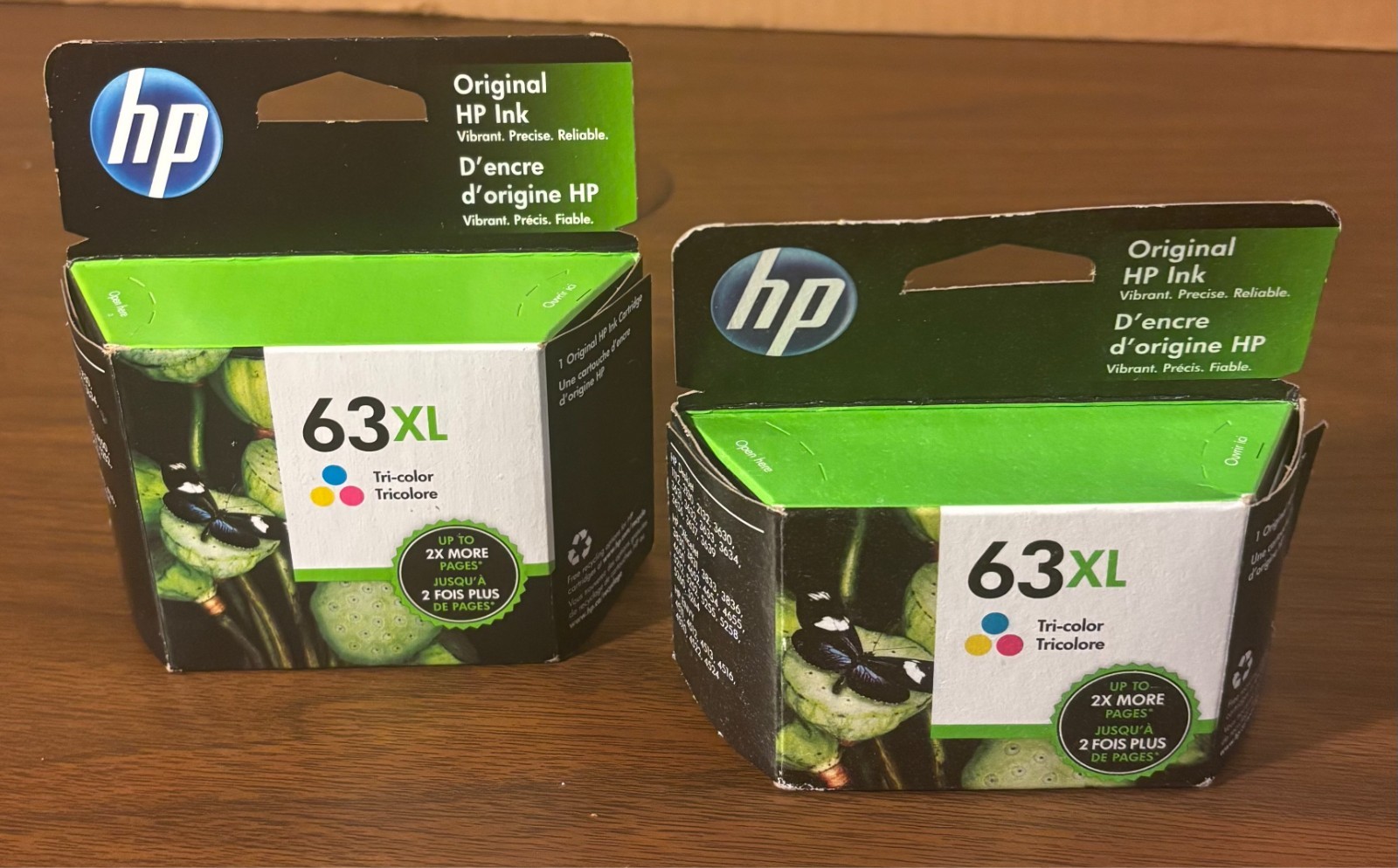 Lot of (2) Genuine HP 63XL Tri-color Ink Cartridges Exp 2021/22- new/sealed