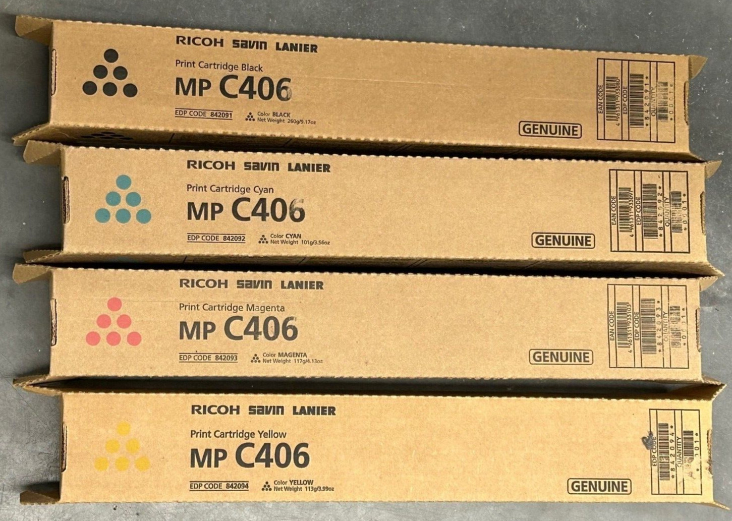 Genuine Ricoh MP C406 CMYK Toner EDP 842091 842092 842093 842094 NEW