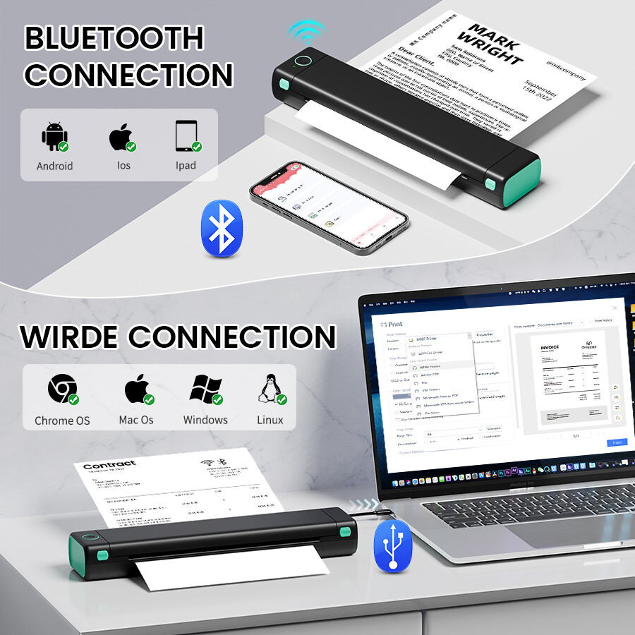 Portable Wireless A4 Bluetooth Thermal Printer for Travel Phomemo M08F LOT