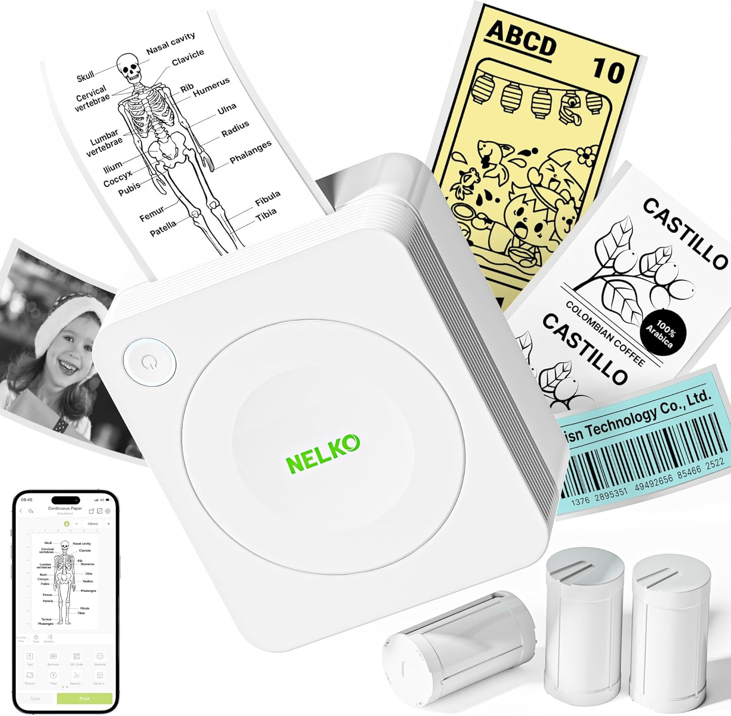 Sticker Printer, PM230 Print Pod Mini Bluetooth Portabel Sticker Maker with 3 Ro