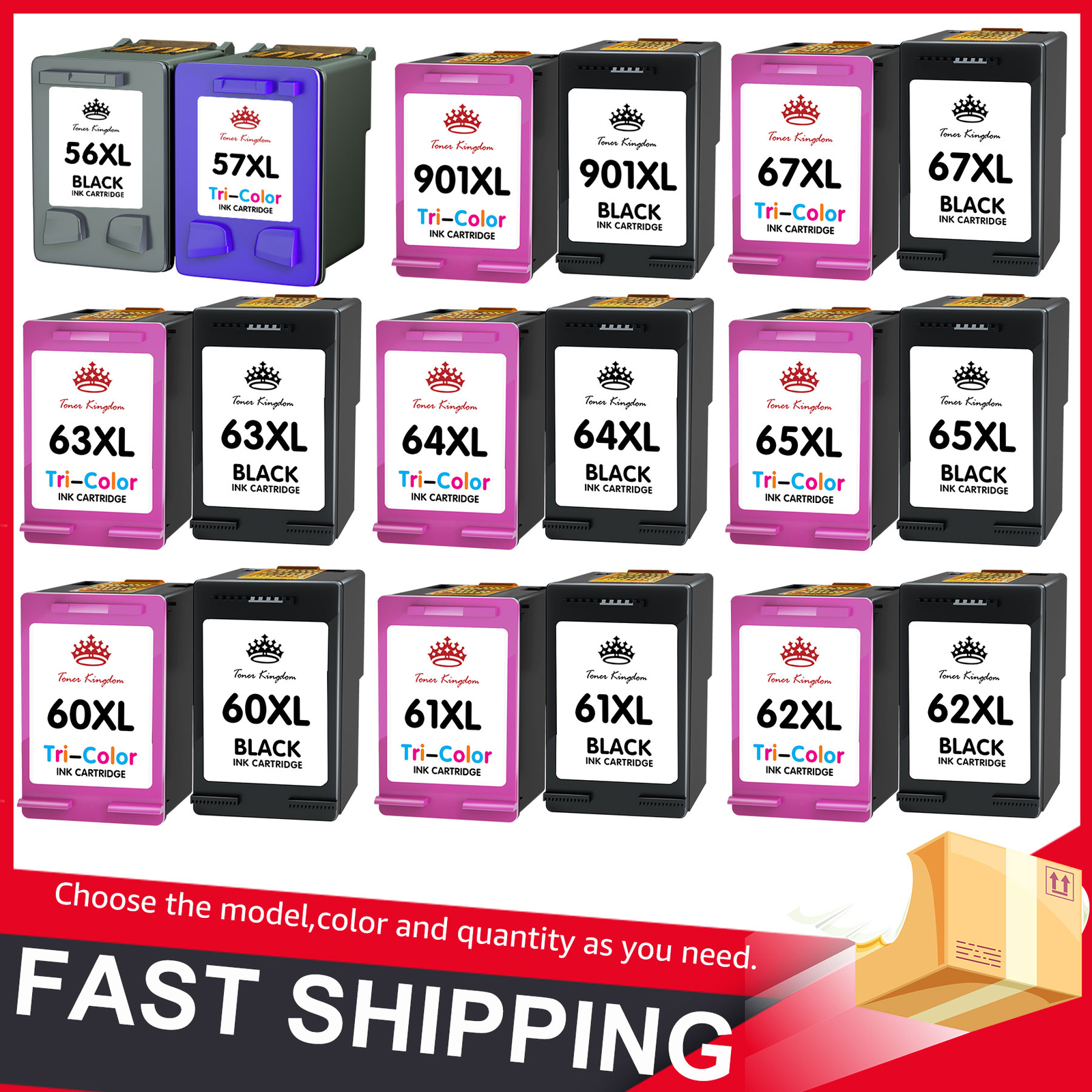 Ink Cartridges For HP 60XL 61XL 62XL 63XL 64XL 65XL 67XL 901XL 56 XL 57 XL Lot