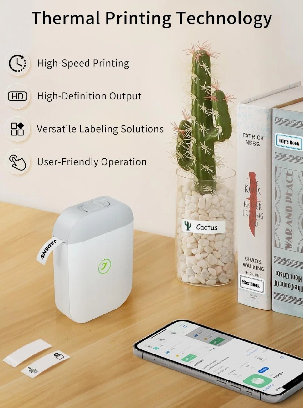 New Jadens JD-11 Mini Printer Portable Wireless Bluetooth White/Gray SKU 195
