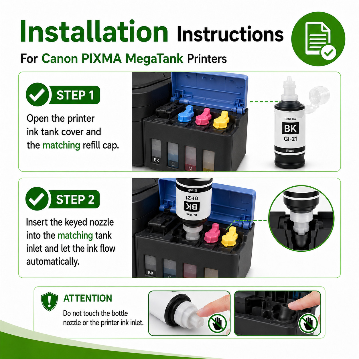 GREENCYCLE GI-21 1 Set 5PK Ink Bottles Set for Canon G Series G3270 G3260 G4270