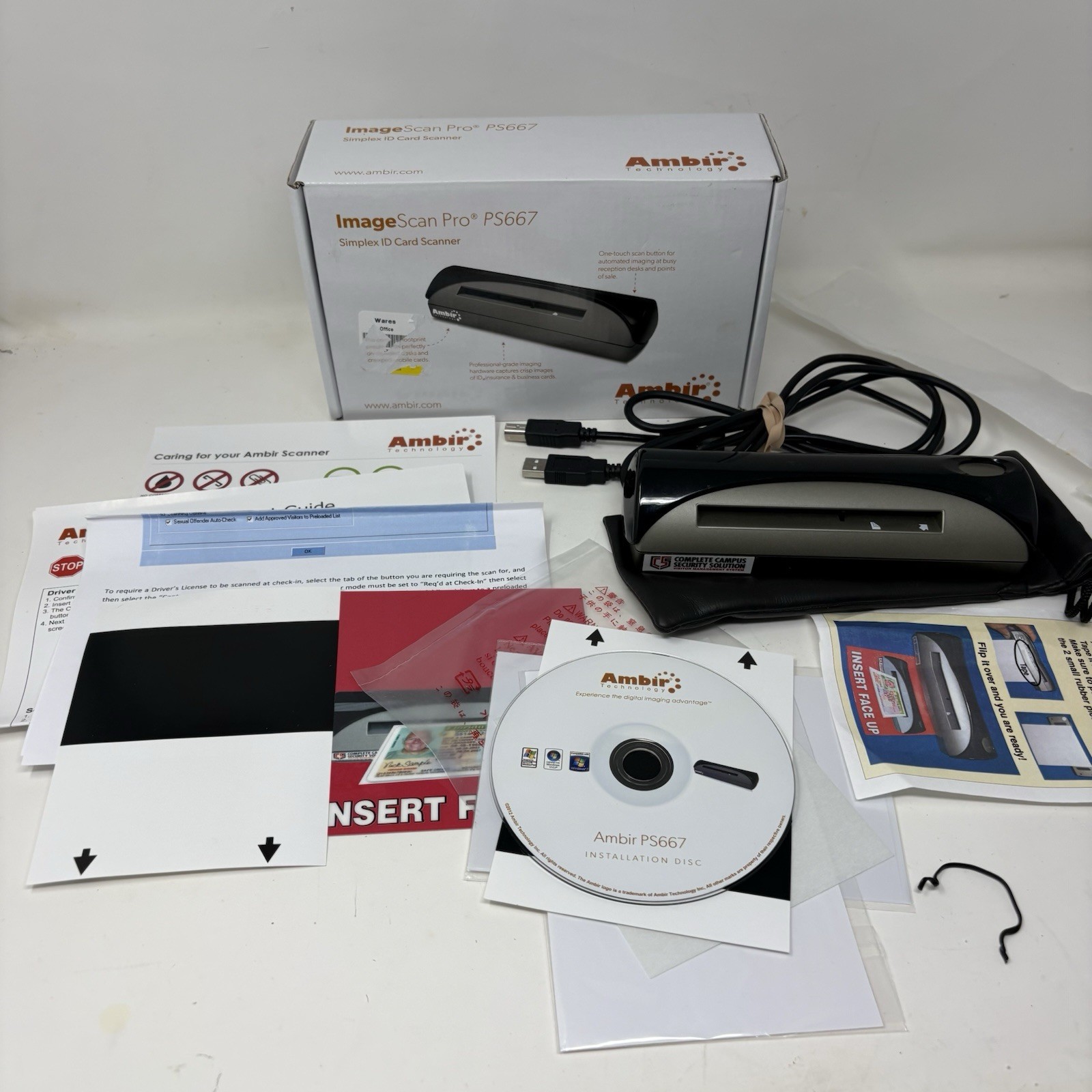 Ambir ImageScan Pro PS667 Simplex ID Card Scanner Open Box Medical Office