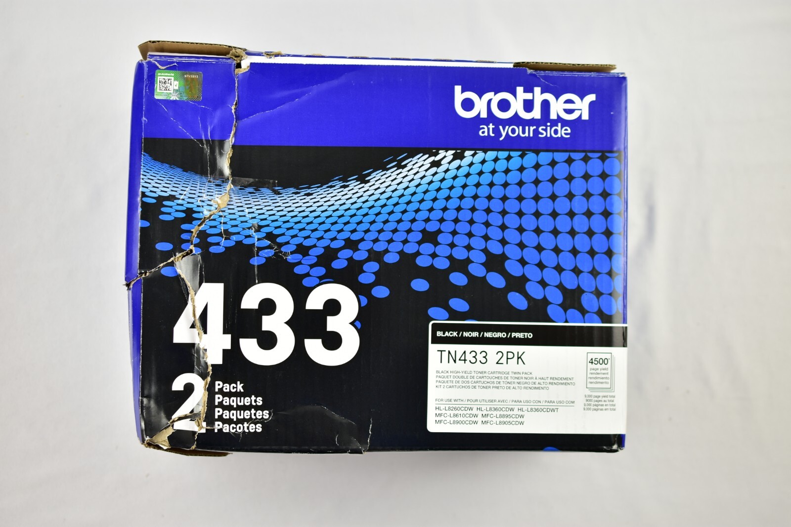 Brother TN433 Black High Yield Toner Cartridge 2-PK TN4332PK NEW IN DAMAGED BOX