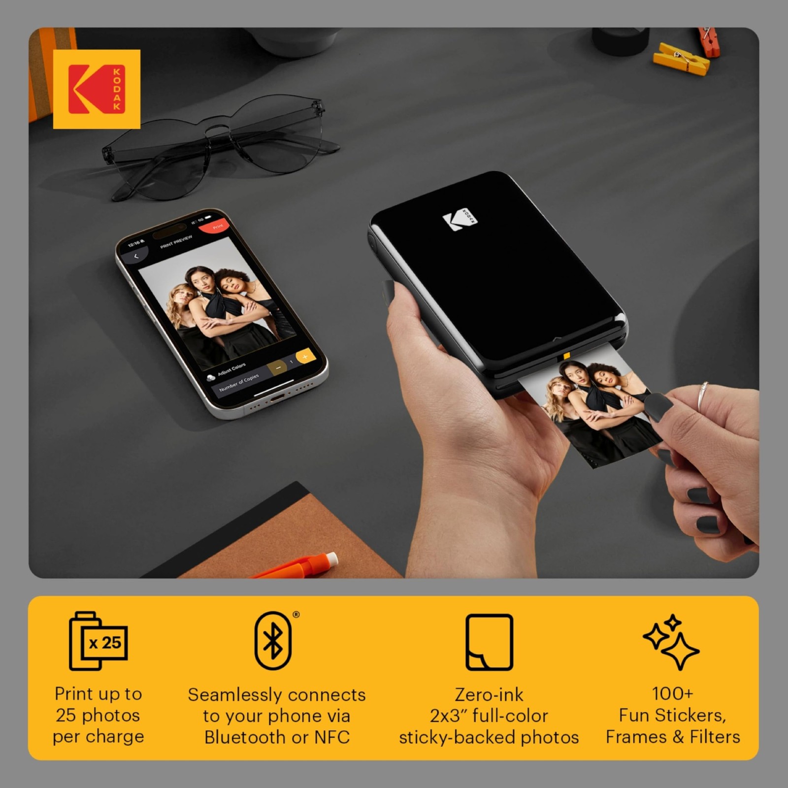 Kodak Step Instant Smartphone Photo Printer – 75 + 75 sheets, Black