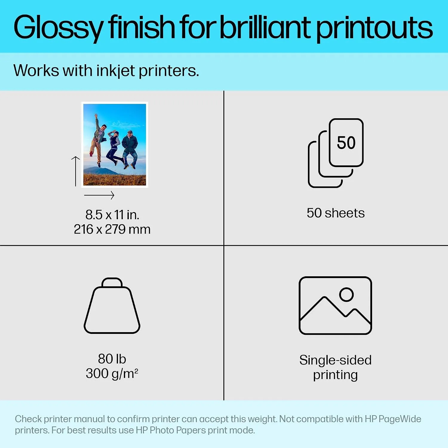 Premium Plus Photo Paper Glossy 8.5×11 Inch 50 Sheets For Inkjet Printers White