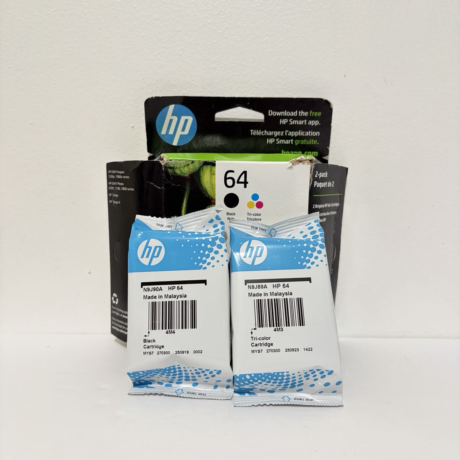 Genuine HP 64 Combo Black & Tri-Color Ink X4D92AN 2-Pack Exp Sept 2027