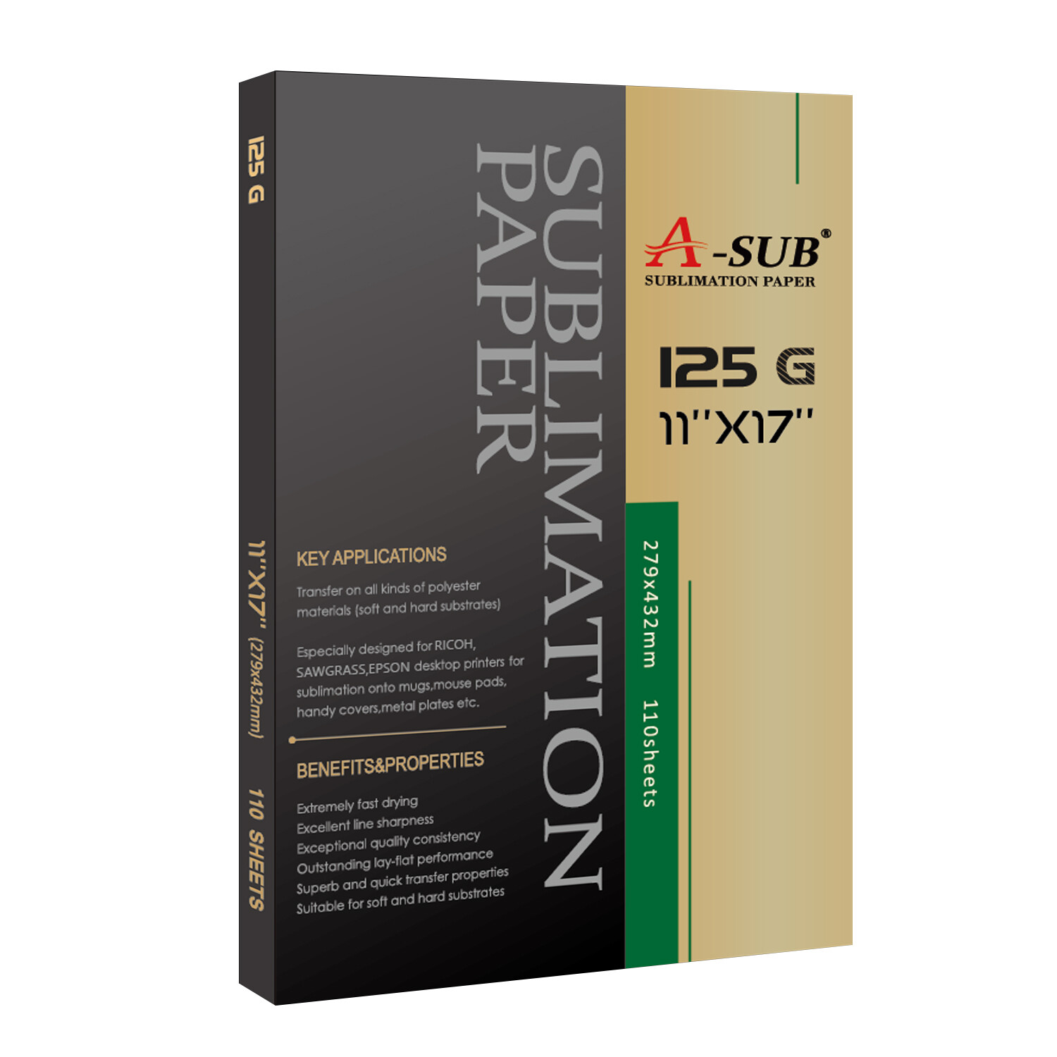 Bundle A-SUB Sublimation Paper 11×17 125g + 480ML A-SUB Sublimation Ink Fit Epso