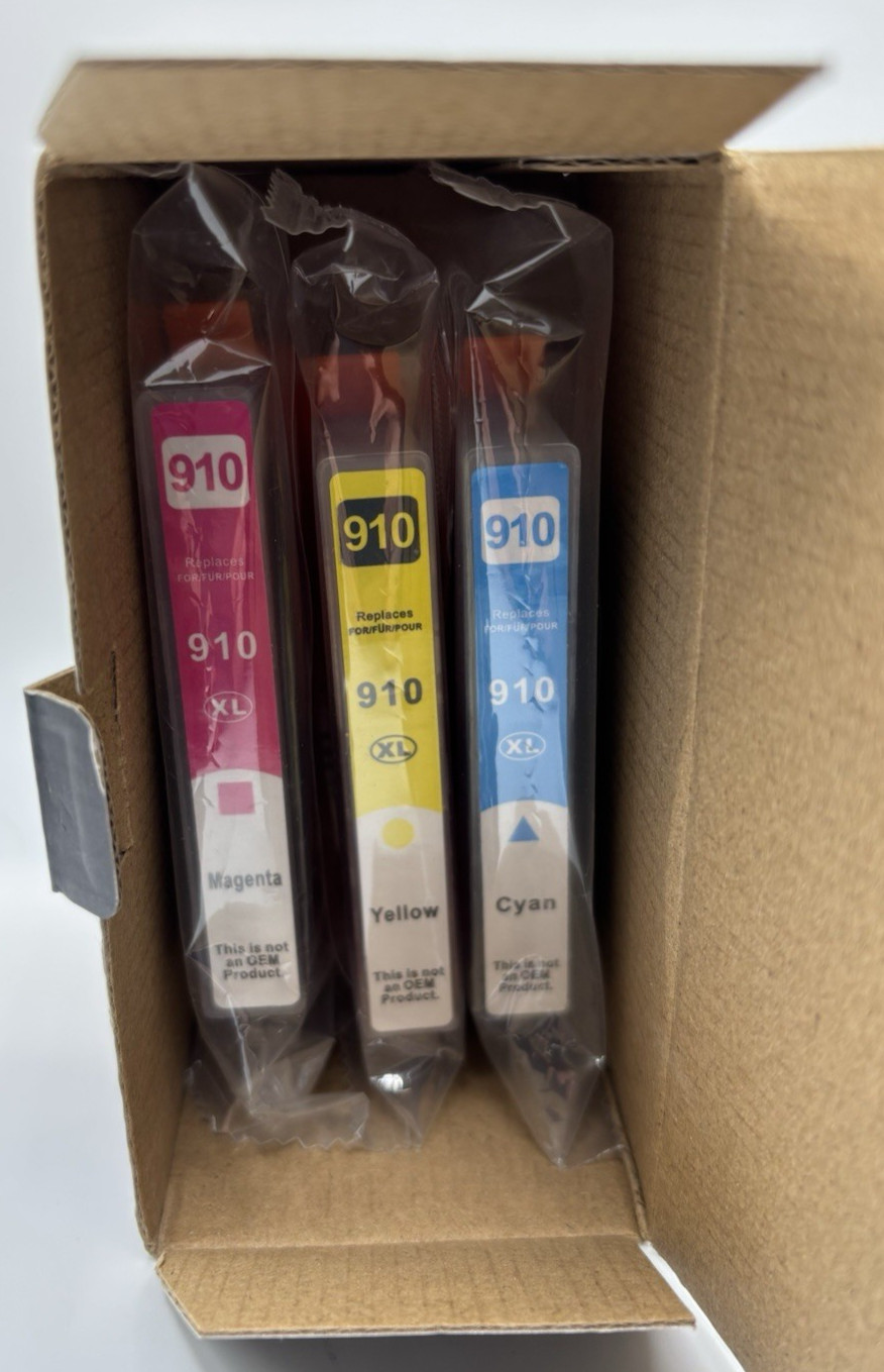 910 XL Ink Cartridges 3 Pack Cyan Magenta Yellow. Exp.3/2026