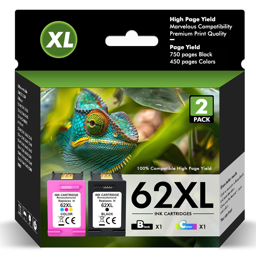 #62XL (C2P05AN) Black #62XL (C2P07AN) Color Ink for HP Envy 5660 5540 7645 7640