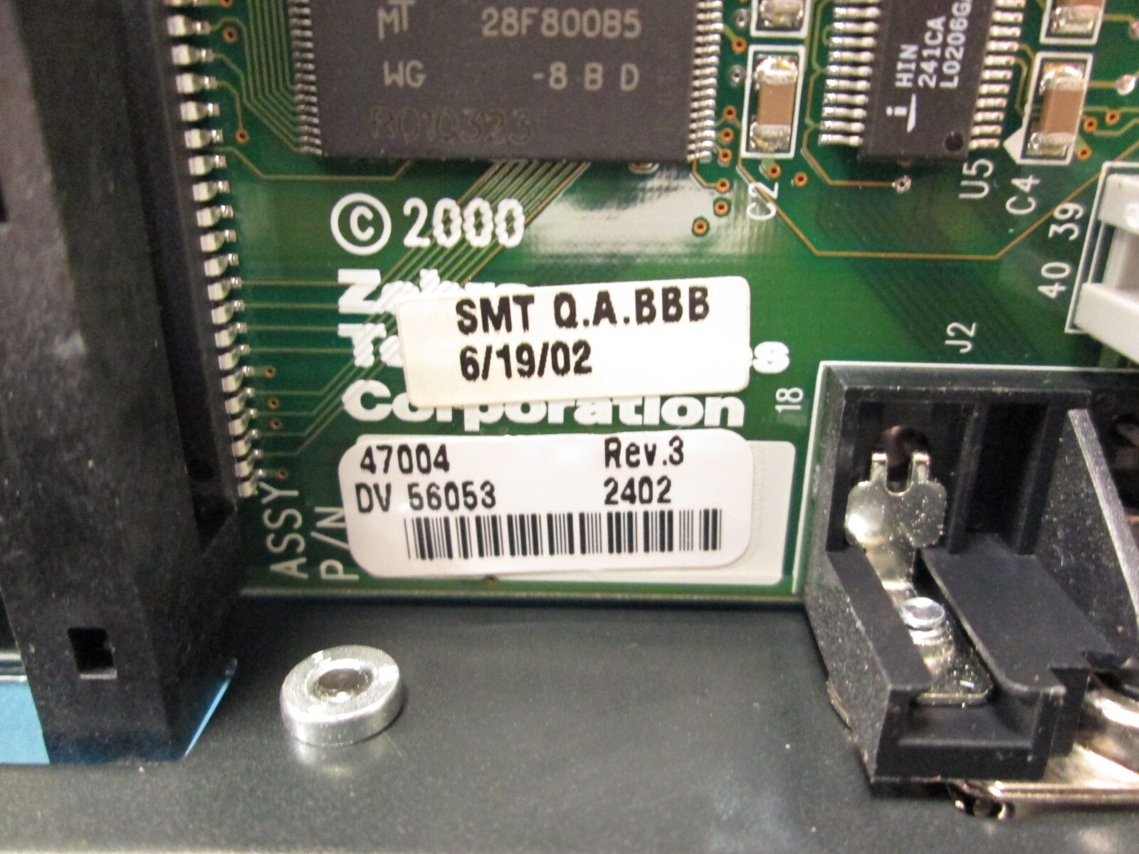 Zebra 47004 Main Logic Board w/ Backpanel, Power Filter, 8MB RAM