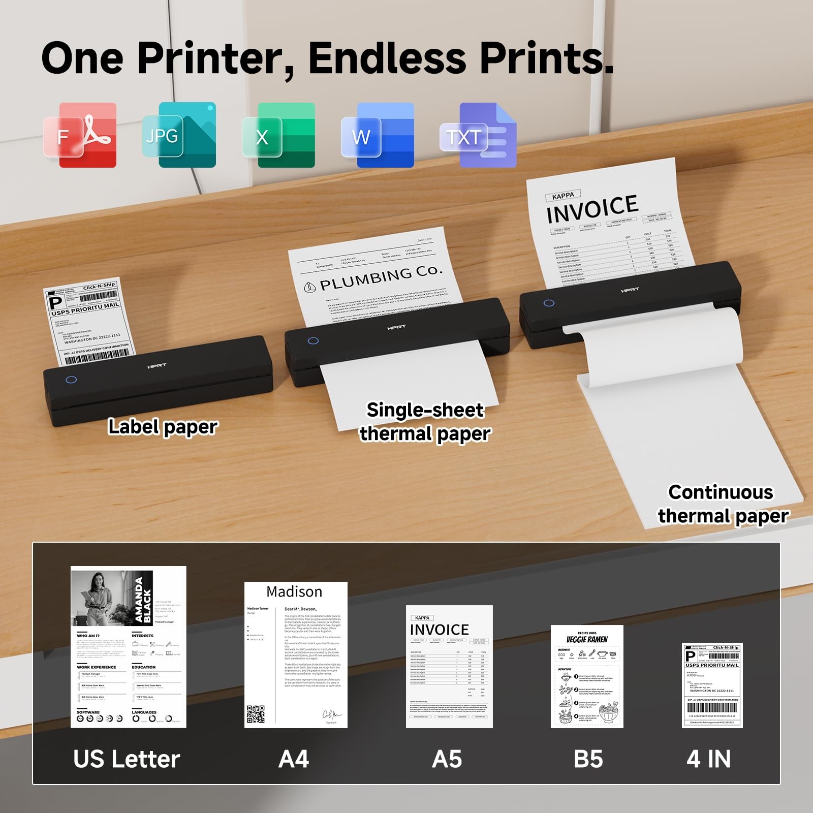 HPRT MT620 Pro Portable Printer Wireless Inkless Thermal Travel