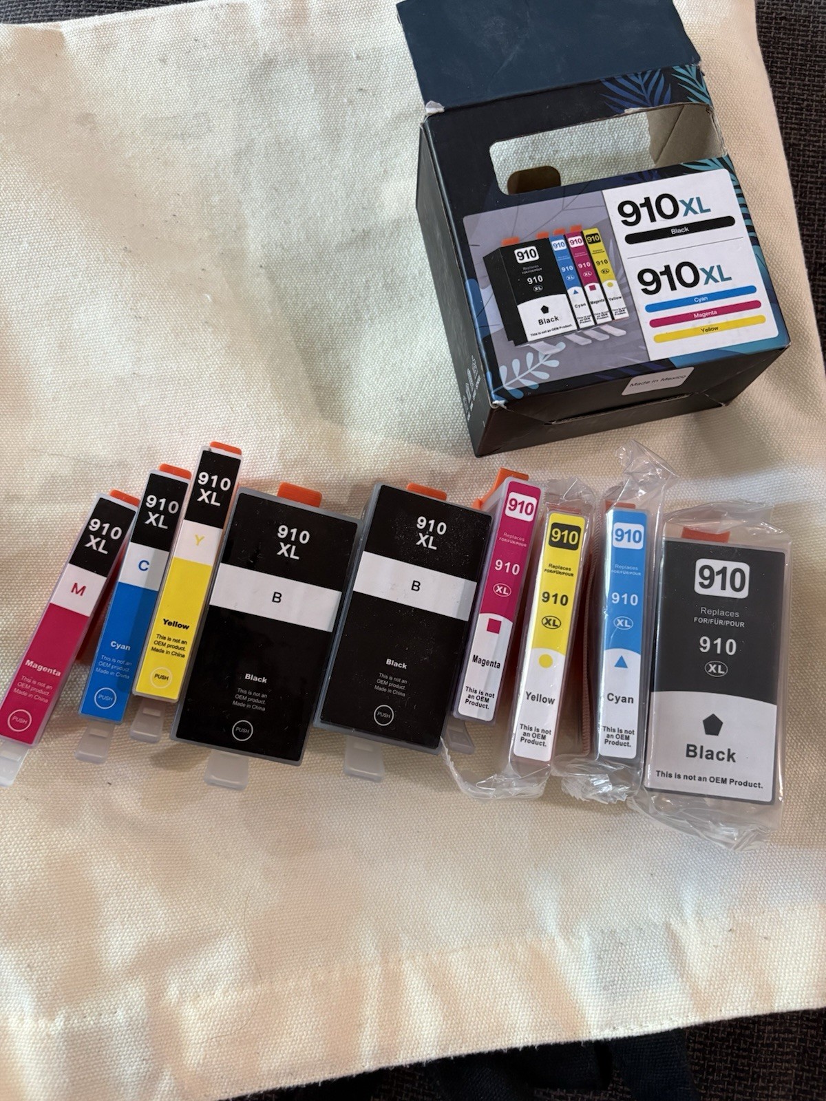 HP 910XL replacement Cartridges, 3 Black, 2 Yellow, 2 Magenta, 2 Cyan